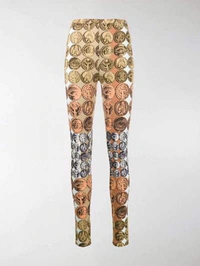 Shop Roberto Cavalli Coin Print Leggings In Neutrals