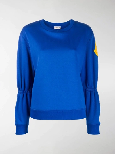 Shop Moncler Gathered Sleeve Sweatshirt In Blue