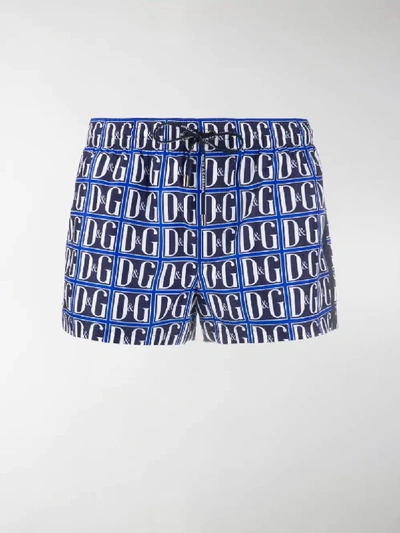 Shop Dolce & Gabbana Monogram Print Swim Shorts In Blue