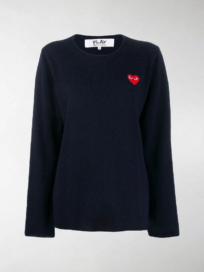 Shop Comme Des Garçons Play Heart Logo Patch Sweater In Blue