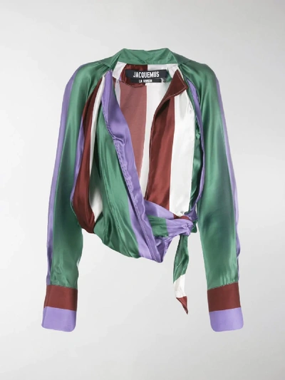 Shop Jacquemus Waist-tied Draped Blouse In Brown