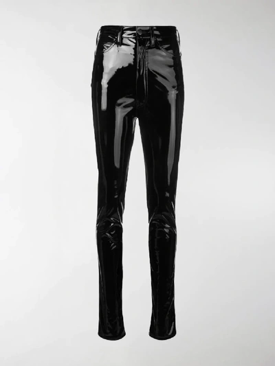 Shop Maison Margiela Faux Patent Skinny Trousers In Black