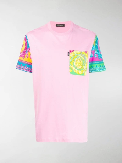 Shop Versace Baroque Trim T-shirt In Pink