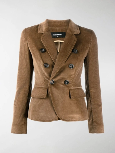 Shop Dsquared2 Double-breasted Corduroy Blazer In Neutrals