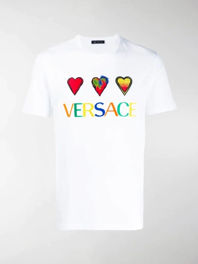 Shop Versace Embroidered Hearts T-shirt In White