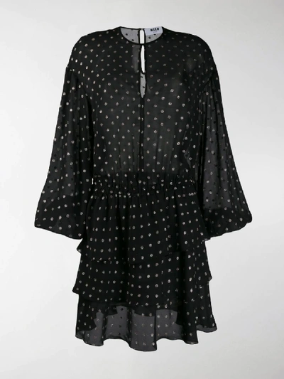 Shop Msgm Polka Dot Ruffle Dress In Black