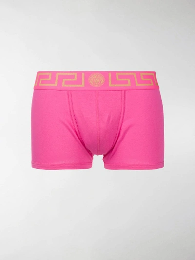 Shop Versace Greca Border Cotton Blend Boxers In Pink
