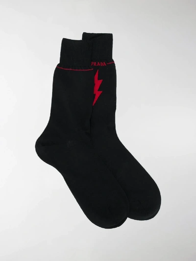 Shop Prada Lightning Bolt Logo Socks In Black
