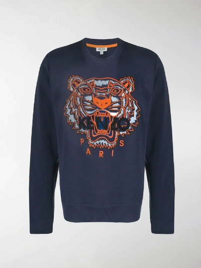 Shop Kenzo Embroidered Tiger Sweatshirt In Blue