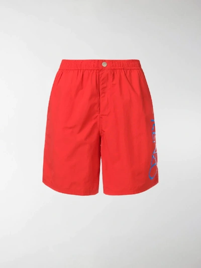 Shop Kenzo Logo Swim Shorts In Red