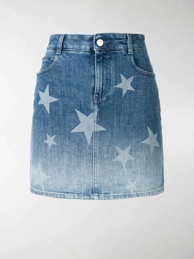 Shop Stella Mccartney Star Print Denim Skirt In Blue