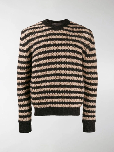 Shop Prada Striped Knitted Jumper In Black