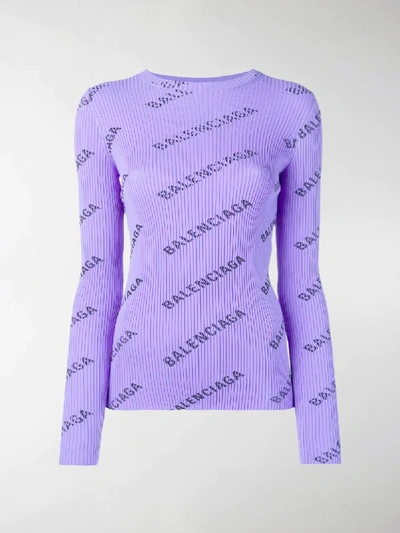 Shop Balenciaga Logo Crewneck Sweater In Purple