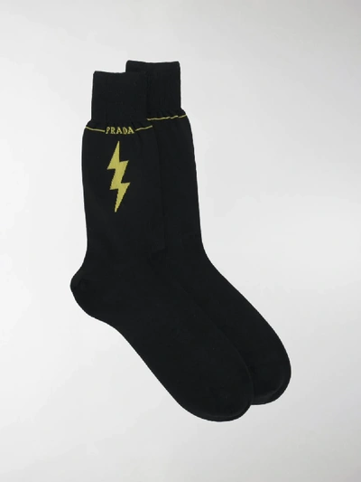 Shop Prada Lightning Bolt Logo Socks In Black