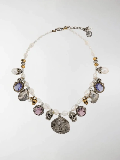 Shop Alexander Mcqueen Shell Beaded Choker Necklace In Silver