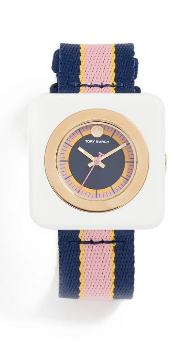 Shop Tory Burch The Izzie Watch, 36mm In Navy/gold/ivory