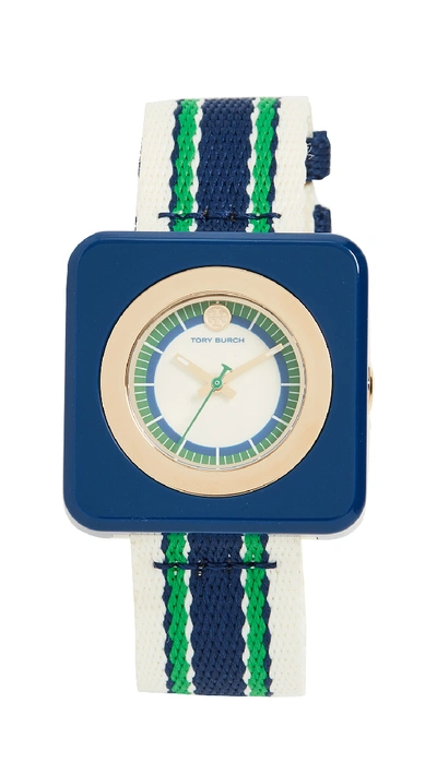 Shop Tory Burch The Izzie Watch, 36mm In Ivory/gold/navy