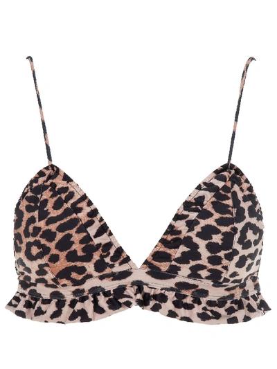 Shop Ganni Leopard Print Frill Bikini Top