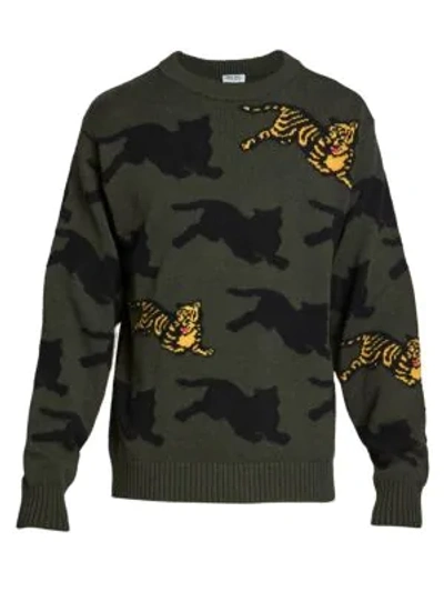 Shop Kenzo Jumping Tiger Patterned Sweater In Dark Khaki