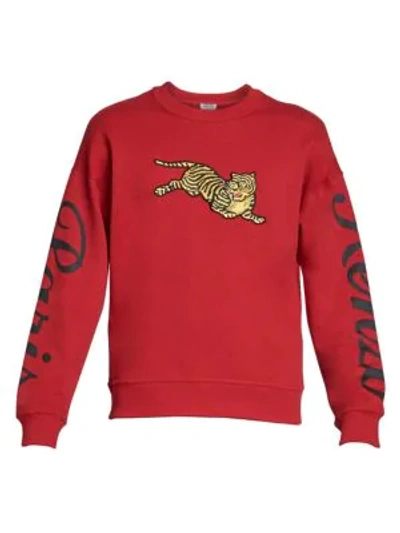 Shop Kenzo Jumping Tiger Logo-sleeve Sweatshirt In Medium Red