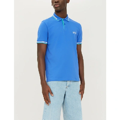 Shop Hugo Boss Logo-embroidered Slim-fit Cotton-piqué Polo Shirt In Medium Blue