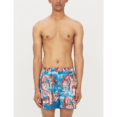 Shop Valentino Tiger-print Swim Shorts In Multi
