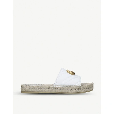 Shop Gucci Pilar Leather Espadrille Slides In White