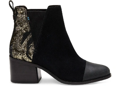 Shop Toms Black Suede And Floral Metallic Jaquard Mix Women's Esme Boots In Black And Floral Metallic