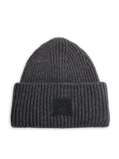 Shop Acne Studios Pansy L Face Wool Beanie In Charcoal