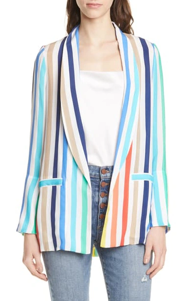 Shop Alice And Olivia Kylie Shawl Collar Jacket In Rainbow Stripe