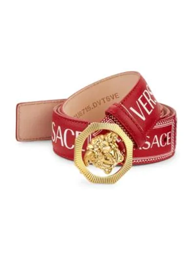 Shop Versace Medusa Buckle Logo Leather Belt In Red