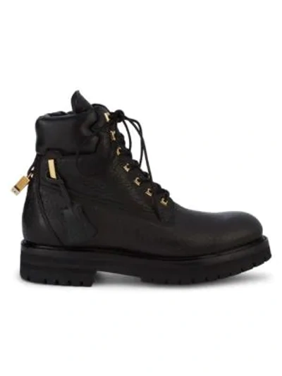 Shop Buscemi Textured Leather Platform Workwear Boots In Black