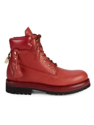 Shop Buscemi Textured Leather Platform Workwear Boots In Red