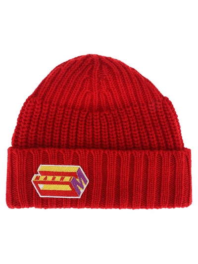 Shop Marni Logo Patch Beanie In Red