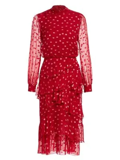 Shop Saloni Marissa Polka Dot Ruffled Mini Dress In Rani