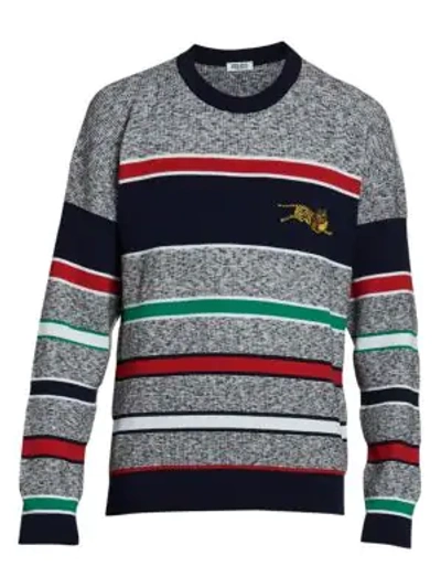 Shop Kenzo Jumping Tiger Stripe Jumper In Pale Grey