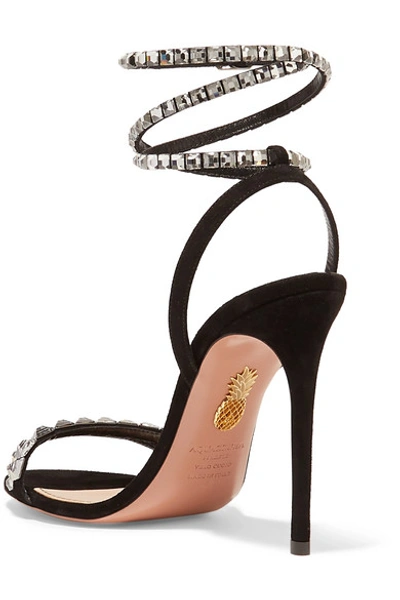 Shop Aquazzura So Vera 105 Crystal-embellished Suede Sandals In Black