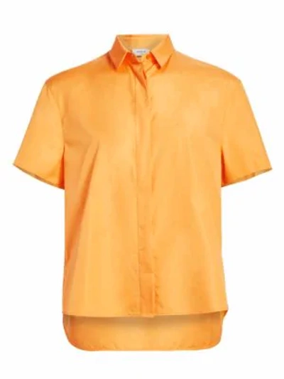 Shop Akris Punto Back Ruffled Button-down Short Sleeve Blouse In Sun