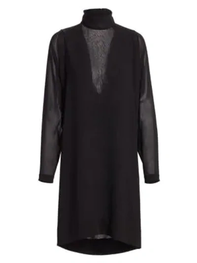 Shop Akris Waterfall Back Silk Dress In Black
