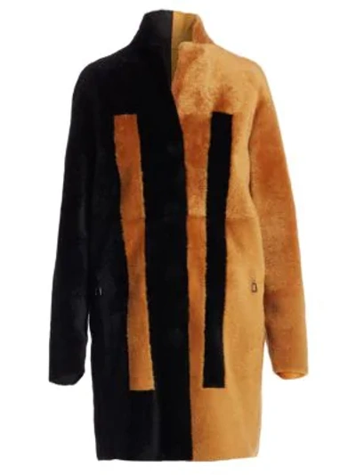 Shop Akris Essential Bicolor Reversible Shearling Coat In Black Gold