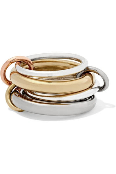 Shop Spinelli Kilcollin Cici Noir Set Of Four 18-karat Yellow, Black And Rose Gold And Sterling Silver Rings