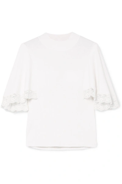 Shop See By Chloé Lace-trimmed Ribbed Cotton-blend Top In White