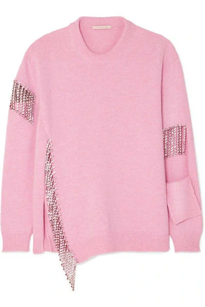 Shop Christopher Kane Oversized Crystal-embellished Cutout Wool Sweater In Pink