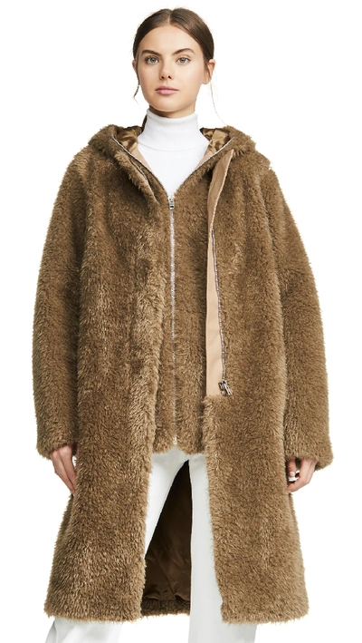 Shop Helmut Lang Detachable Linear Faux Fur Coat In Patina