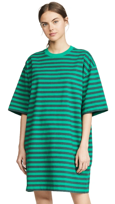 Shop Marc Jacobs The Striped T-shirt Dress In Green Multi