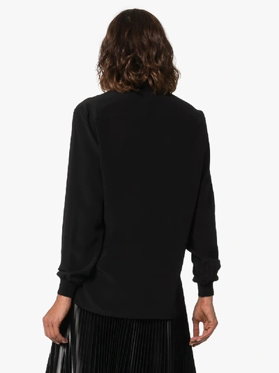 Shop Givenchy Logo Print Scarf Neck Silk Blouse In Black