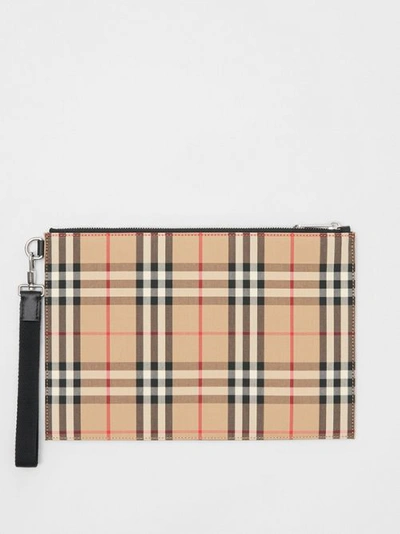 Shop Burberry Vintage Check Cotton Zip Pouch In Archive Beige