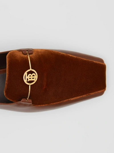 Shop Burberry Monogram Motif Velvet And Leather Loafers In Dark Chocolate/tan