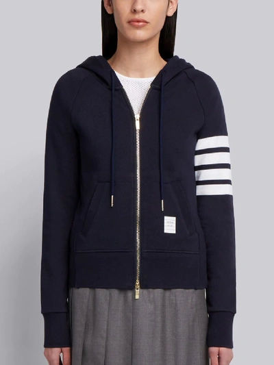 Shop Thom Browne Navy Loopback Jersey Knit Engineered 4-bar Stripe Classic Hoodie In Blue