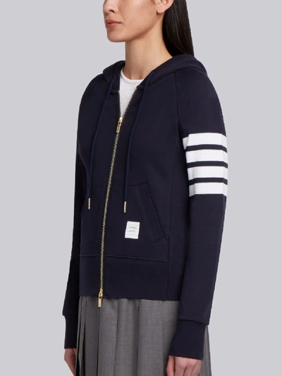 Shop Thom Browne Navy Loopback Jersey Knit Engineered 4-bar Stripe Classic Hoodie In Blue